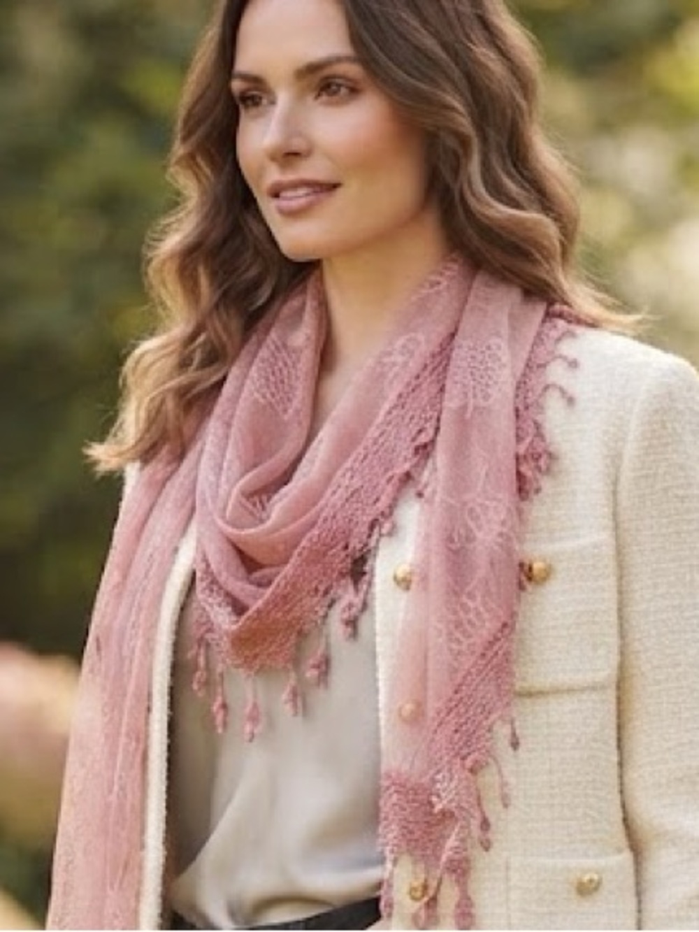 🫶Soft Blush Pink Floral Lace Scarf